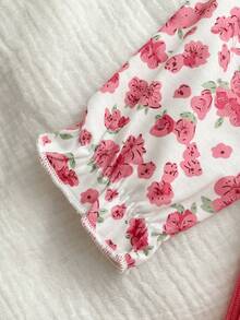 Frühlings-Outfit mit Herzmotiv, Jumpsuit mit Blumenmuster und Schleifendekor für Baby Mädchen - Heißes Pink - Übersicht 6