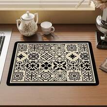 1pc Retro Geometric Pattern Drain Mat, Can Be Used As Washing Mat, Placemat, Coffee Machine Drip Mat, Suitable For Kitchen, Sink, Table, Etc. - Multicolor - View 30