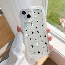 星空图案透明波浪不规则保护壳，宇宙元素图案，适合日常使用，兼容 17 Air/17 Pro/17 Pro Max/17/16 e/16/15/14/13/12/11/X/Xr/8/7 和 Galaxy A14/A15/A54/S24/S24 Ultra 系列 - 無色 - 查看 4