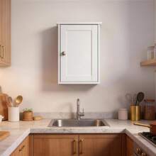 Bathroom Wall Cabinet, White Medicine Cabinet With Single Door, Small Over Toilet Storage Organizer With Adjustable Shelf, Hanging Kitchen Cupboard For Laundry Room, 13.7x7.5x19.7 Inch - 白色 - 查看 3