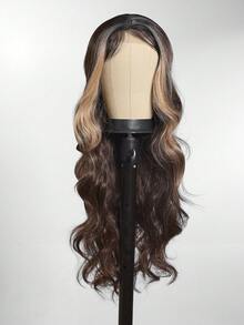 Long Gradient Brown Middle Part Wavy Wig For Women 13X4X1 T-Part Lace Wig Synthetic Lace Front Wig Heat Resistant Fiber Body Wave Glueless Wigs Natural Hairline Pre Plucked Daily Party Use Wigs 26 Inch Upgrade Your Look/Confidence Boost/Perfect Gift - Brown Ombre - View 3