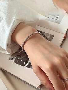 1pc Moebius Twist Line Design Adjustable Open Bangle Bracelet, Minimalist Elegant Friendship Gift, Suitable For Birthday Party - Multicolor - View 9