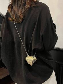 New Diamond-Shaped Box Clutch Bag, Fashion Evening Bag With Chain Strap, Shoulder Bag Gift For Date Night - Gold - View 2