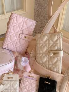 1 chiếc ví kiểu Nhật mới, nguyên bản, đa năng, ngọt ngào, dễ thương, thời trang, cổ điển, thanh lịch, thêu hình trái tim đính pha lê, chất liệu da PU mềm cao cấp, chống nước, có thể đựng thẻ, tiền xu, chứng minh thư, tiện dụng cho sử dụng hàng ngày, mua sắm, đi làm, dự tiệc, làm quà tặng. - Nhiều màu - Xem 1