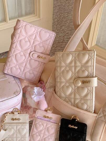 1pc New Japanese Style Original Multi-Purpose Sweet Cute Fashionable Retro Elegant Heart Crystal Embroidery High-End Soft PU Leather Compact Wallet, Waterproof, Can Hold Cards, Coins, ID, Convenient For Daily, Shopping, Commuting, Party, Gift