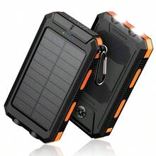Solar Charger Power Bank 10000mAh Solar Phone Charger, Portable Charger Fast Charger Dual USB Ports Built-In LED Flashlight And Compass, IP65 Waterproof Portable Power Bank For Outdoor Activities - 橘色 - 查看 1
