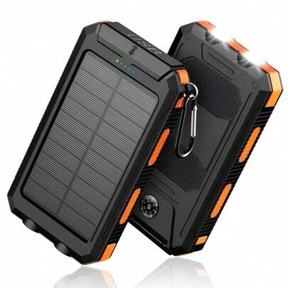 Solar Charger Power Bank 10000mAh Solar Phone Charger, Portable Charger Fast Charger Dual USB Ports Built-In LED Flashlight And Compass, IP65 Waterproof Portable Power Bank For Outdoor Activities