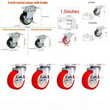 4pcs Heavy Duty Quiet Locking Casters With Brake, Suitable For Office Cabinets, Computer Desks, Storage Boxes And Workstations, Metal Glossy Surface, Non-Slip Wheels With Safety Locking Mechanism - A - View 11