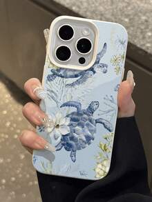 1pc Minimalist Summer Cooling Sea Turtle Illustration Lychee Texture Soft Waterproof Shockproof Anti-Slip High-End Feeling Phone Case, Suitable As Birthday/Holiday Gift For Friends, Family, Couples, Compatible With Apple/ Phones 17/17PRO/17PROMAX/17Air - Multicolor - View 4