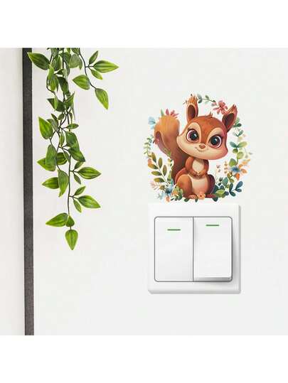 1 pieza Pegatina de interruptor con corona de flores y ardilla de dibujos animados, adorable animal de dibujos animados con corona floral, divertido adhesivo de pared adecuado para el dormitorio o la sala de estar, autoadhesivo y removible, embellece instantáneamente el tomacorriente, fácil de pelar y pegar, actualiza instantáneamente tu interruptor con un diseño lindo, ilumina tu interruptor de pared