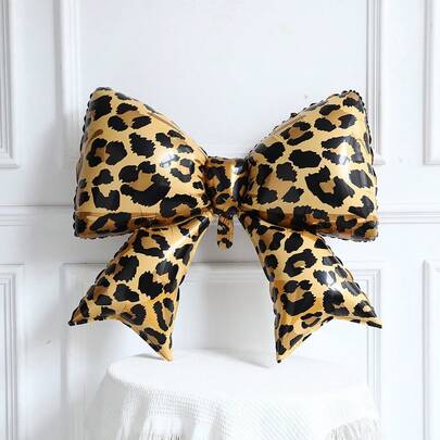 PAGEEBO 2/4pcs Leopard Print Foil Bow Balloons, Large Leopard Bow Shaped Balloons Suitable For Wedding, Birthday Party, Bachelorette Party, Jungle Animal Theme Party Decoration