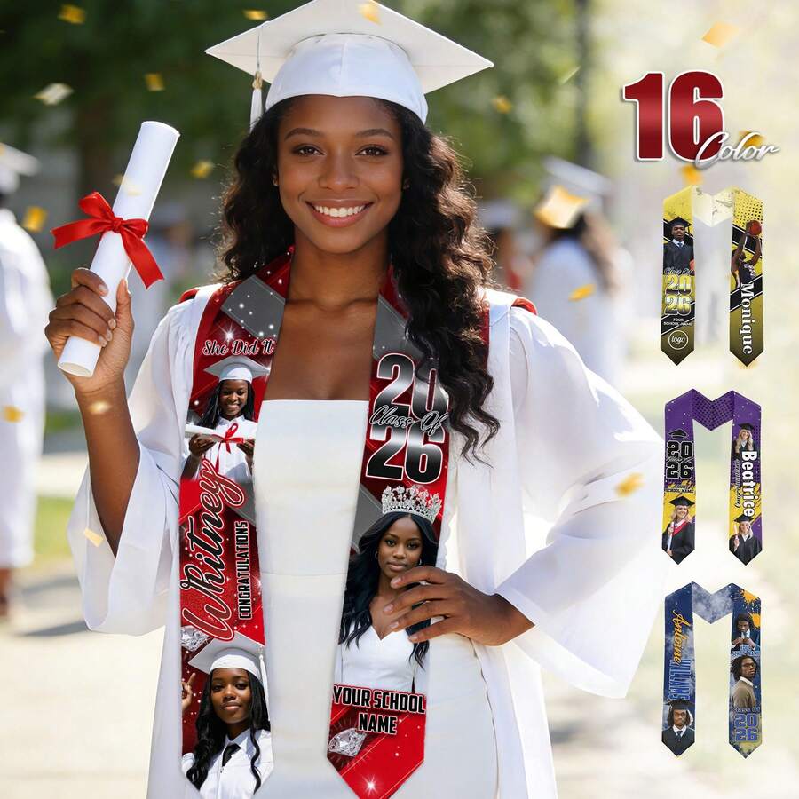 Personalized 2026 Graduation , Custom Photo Collage & Name Multi-Color Graduation Sash For Graduates - Multicolor - View 1