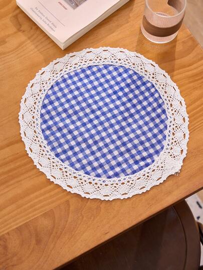 1/2/4/6/12pcs Blue Plaid Lace Placemats, Home Kitchen Table Decor Coasters, Non-Slip Pads For Holiday Gatherings, Birthday Parties, Weddings, Dinners, Office Desks, Coffee Tables, Home Decor, Dorms, All Seasons