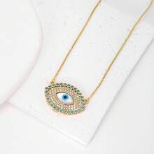 1件18K镀金铜恶魔眼形锆石吊坠项链，奢华简约珠宝，女士礼物 - 金色 - 查看 6