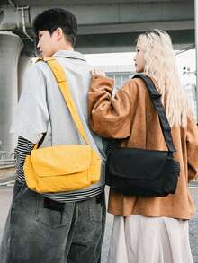 1 pieza Bolso de hombro unisex de moda, bolso cruzado tipo mensajero con solapa de estilo coreano casual y versátil, minimalista - Multicolor - Ver 7