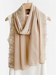 1pc Rose Embroidered Elegant Women's Chiffon Hijab Scarf For Abaya,Beach,Holiday - Multicolor - View 5