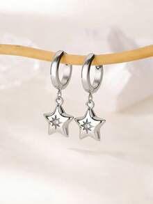 不锈钢星星耳环，精致迷你锆石星星吊坠耳环，时尚防水首饰，生日、派对、婚礼、周年纪念、母亲节的完美礼物 - 彩色 - 查看 1
