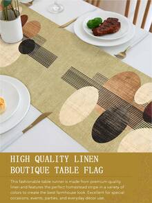 1pc Faux Linen Bohemian Style Table Runner, Modern Living Room Dining Mat, Rectangular Tablecloth, Washable, Suitable For Kitchen, Dining Table, Party, Wedding Decoration, Entryway, Family Gathering, Coffee Table - Khaki - View 7