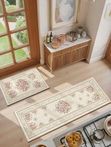 DAJIANG 1 pieza Alfombra de cocina larga con patrón floral europeo, apta para baño, cocina, exterior, interior, pasillo, dormitorio, sala de estar, accesorio de cocina lavable - Multicolor - Ver 10
