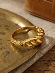 S925 Sterling Silver 18K Gold Plated Geometric Twisted Ring, Minimalist Style For Daily Wear - Twist Ring - View 1