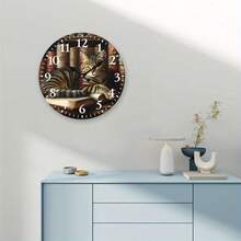 2D Flat Wooden Wall Clock, Cute Cat Print, Silent Mechanical Movement, Suitable For Living Room, Dormitory, Bedroom, Kitchen, Home Office, Etc., Wall Clock For Living Room,Living Room Deocrative,Home Decor,House Deocr,Easter Decor,Reloj De Pared - Multicolor/10in/25cm - View 4