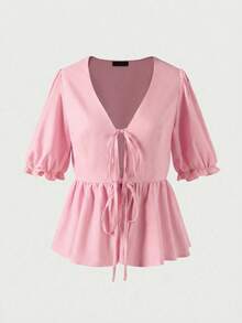 2pcs Linen Casual Elegant Vacation & Daily Wear Outfits, Casual Dresses, Casual Women Outfits, Summer Holiday Outfits, Elegant Women's Set - Pink - View 9