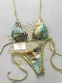 2025 Vintage Leopard Print Pattern Bikini 2 Pieces Set Women - Màu xanh Ô liu - Xem 8