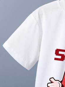 Ensemble t-shirt à manches courtes et short imprimé de dessins animés pour jeune garçon - Rouge - Voir 4