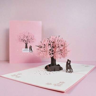 手工3D樱花贺卡，适用于婚礼请柬、花店留言卡（含信封）、返校/毕业祝福卡、生日派对礼物、周年纪念/教师节/感恩节/花束卡片