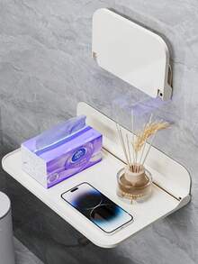 Practical Foldable Wall-Mounted Shelf For Bathroom Toilet Side Storage Of Mobile Phones, Tissues, Incense, Kitchen Spice Storage, Bedside Folding Storage, Dormitory Small Items Like Mobile Phones, Glasses, Lipstick Cosmetics Storage Rack, No-Drilling Towel And Bath Towel Storage Rack, Also Suitable For Set-Top Box Storage, WiFi Wireless Router Organization Rack, Household Multi-Functional Storage Rack. - White - View 4