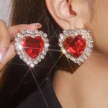 1 Đôi bông tai ngọc trai pha lê hình học phóng khoáng sang trọng, đính đá lấp lánh, kiểu dáng thời trang thanh lịch, phù hợp cho đám cưới, tiệc tùng, liên hoan và đeo hàng ngày, có thể dùng làm quà tặng Eid Al-Fitr. - JXER185-Bông tai trái tim lớn - Xem 4