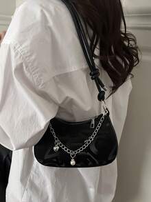 Túi đeo vai nữ bằng da PU thời trang mới, trang trí dây xích, túi xách sang trọng, thanh lịch. - màu đen - Xem 4