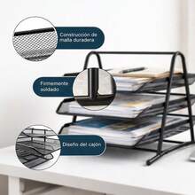 Organizador de Escritorio de Malla Metálica con 3 Niveles - Bandejas Deslizantes para Documentos y Archivos - Organizador 3 niveles - Ver 2