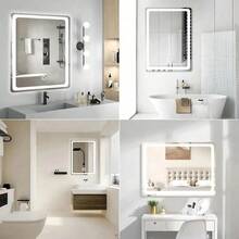 Espejo Rectangular Con Luz Led 50 X 70 Cm 3 Tonos De Luz Fría Neutra Cálida Atenuable Para Baño O Tocador Interruptor Táctil Montaje Vertical + Ganchos Transparentes 6pzs + Toallas 4pzs - Negro - Ver 10