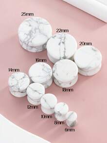 1 Pair Fashionable Bohemian Retro Rock Style Natural White Turquoise Ear Gauges, Unisex Piercing Jewelry Suitable For Daily Wear, Party, Gift, Lucky Accessory, Ornament - Ear Gauge - View 2