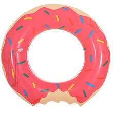 1pc Flotador de rosquilla inflable con diseño de chocolate y sprinkles, flotador de natación para adultos y niños flotador de piscina, juguete acuático, rosquilla inflable, verano, playa, piscina, accesorio de fiesta en la piscina, flotador para fotos, flotador de natación - Rosa - Ver 6