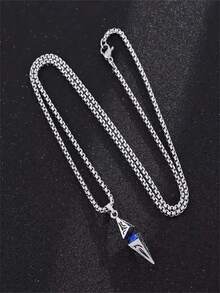 1 pieza Collar con colgante geométrico azul de acero inoxidable, joyería a juego unisex para pareja, adecuado como regalo para novio/novia, esencial de calle para el verano - Multicolor - Ver 3