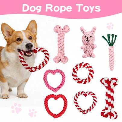مجموعة ألعاب حبل مضفر وردي مصنوعة يدويًا، هدية عيد ميلاد للكلاب، لعبة مضغ للتدريب والعناية السنية للكلاب الصغيرة/المتوسطة الحجم، لعبة تفاعلية لغز للحفاظ على متعة الحيوانات الأليفة