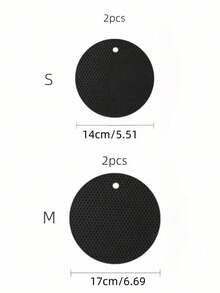 2pcs/Set Silicone Heat Resistant Pads, Modern Black Honeycomb Texture Round Non-Slip Pot Holders, Suitable For Dining Table - Multicolor - View 9