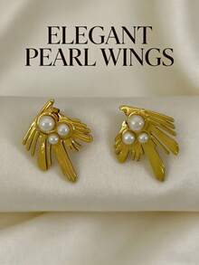 Elegant Wing Rhinestone Stainless Steel Versatile Earrings, Jewelry Box Gift For Women, Chicvue Accessories For Summer Holiday - Gold - View 7