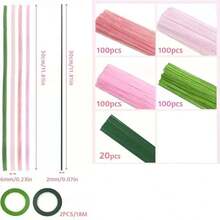 400Pcs DIY Flower Making Kit, 4 Assorted Colors Pipe Cleaners Bulk, Include 400Pcs Flower Making Kit, 20pcs Floral Wires, 1roll Gardening Tape, 1 Silk Ribbon, Chenille Stems For DIY Flower Making Kit, Creative Flower DIY - 30 cm / 11.8 Inches - View 5