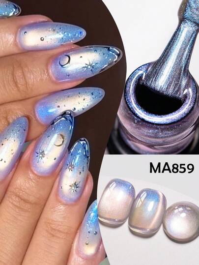 MEET ACROSS 1 pieza Esmalte de uñas en gel efecto gato de ojos de aurora de 7ml, con perlas, brillo y efecto de cuentas de vidrio, gel magnético semi-permanente resistente a remojo UV para uñas de verano, suministros de manicura y arte de uñas DIY para el hogar y el salón