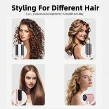 UKLISS 女士五合一热风造型器，离子吹风梳，带液晶显示屏，3档风速设置，卷发功能及多种配件，防毛躁吹风梳 - 粉色 - 查看 4