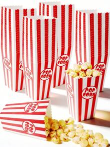 10PCS/1PC/Red White Striped Popcorn Box 11.5x7x5CM Disposable Party Popcorn Container - Small Size: Red and White Vertical Striped POP Style - View 12