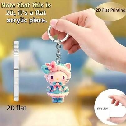 2D Flat 1pc Hello Kitty Cartoon 2D Flat Keychain, Cute Pendant Decoration For Holidays, Best Friend Birthday, Valentine's Day, Easter Gift, Officially Licensed 2D Flat Decoration For Vehicles, Bags, Cars And Other Accessories, Durable Acrylic 2D Flat Design, 2D Flat Wedding Decor, Home Decor, Ocean Themed Gift