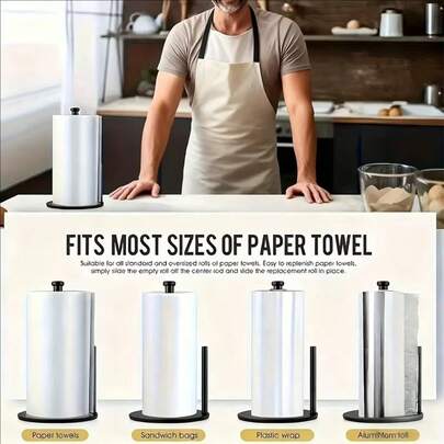 1 Set Of Stainless Steel Kitchen Tissue Holder With Weighted Base - Heavy-Duty Countertop Storage, Desktop Cling Film Holder, Space Saving Design, Suitable For Tissue, Toilet Paper, Kitchen Tissue, Cling Film Storage, Suitable For Kitchen, Bathroom, Living Room, Home Vertical Storage Tools, Modern And Durable Kitchen Products