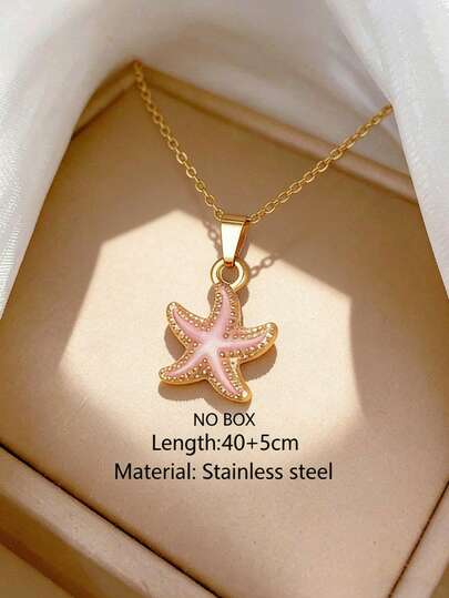 1 pieza Collar con colgante de estrella de mar de acero inoxidable, retención de color duradera, adecuado para la playa, vacaciones y uso diario