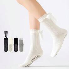 Sweet Cute Lace Trim Non-Slip Grip Socks Women White Crew Socks For Yoga, Pilates & Ballet - Multicolor - View 4