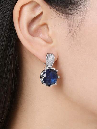 1 par de pendientes de cristal de circonita redondos con 8 garras, incrustados con cobre y circonita cúbica, adecuados para uso diario, accesorio de joyería único, idea de regalo, accesorio esencial