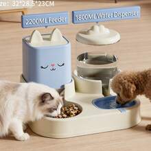 Pet Cat And Dog Food Bowl, Automatic Water Dispenser For Cat And Dog Food, Double Bowl Drinking Bowl Integrated Blue Version - 5L - Xem 6